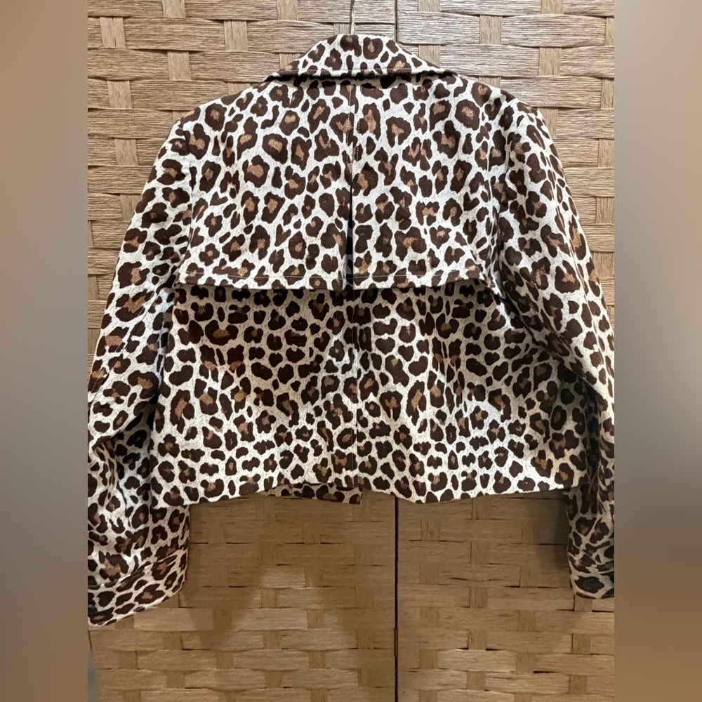 J. Crew Collection 100% Cotton Brown and Cream Animal Print Jacket Cropped 6 - Picture 8 of 8